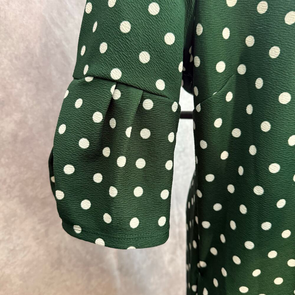 Agnes & Dora White & Green Polka Dot Bell Sleeve Shift Dress Retro Colorful - Picture 6 of 11